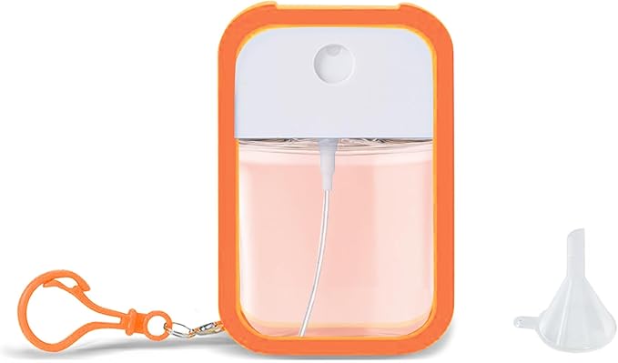Refillable Hand Sanitizer Spray Bottle Keychain - 1oz / 30ml Leakproof Empty Spray Bottle with Silicone Case, Funnel & Clip,Portable Mini Travel Sanitizer Holder for Purse, Pocket, Gym Bag