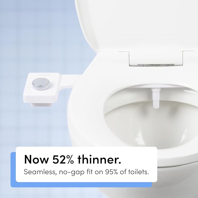 TUSHY Fresh Cool Water Bidet: Ultra Slim Toilet Seat Attachment (Non-Electric Self-Cleaning Hygienic Nozzle) Easy DIY Install <10 Min | Adjustable Water Pressure Control, Silver Knob