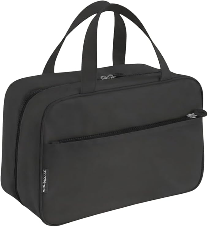 Travel Toiletry Bag for Men & Women, Large Capacity Makeup Organizer & Cosmetic Bag, Water-Resistant Portable Essentials Case with Metal Hook & Carry Handle - Perfect for Travel Use (Black, Large)