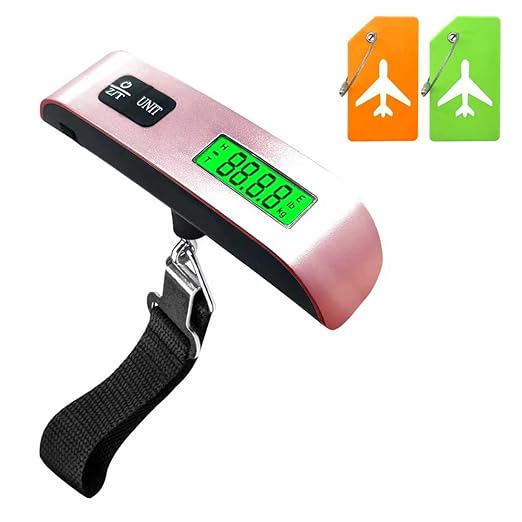 Luggage Scale, Portable Luggage Weight Scale with 2 Luggage Tags, LCD Weight Display and 4 Unit Switching Functions, 110lb Luggage Scale Travel Digital for Luggage, Travel,Backpacks, Handbags(Pink)