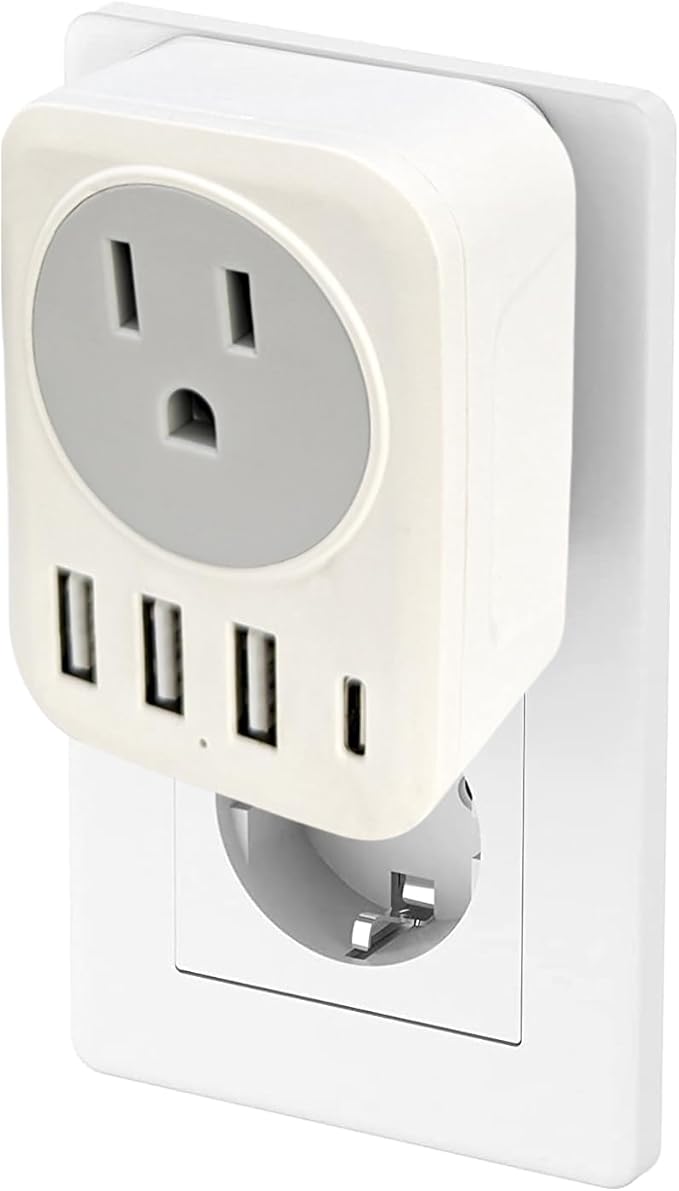 European Travel Plug Adapter USB C, Cellet International Plug Adapter with 1 AC Outlets and 4 USB Ports, Type-C Power Adaptor Charger for US to Most of Europe Iceland Spain Italy France Germany