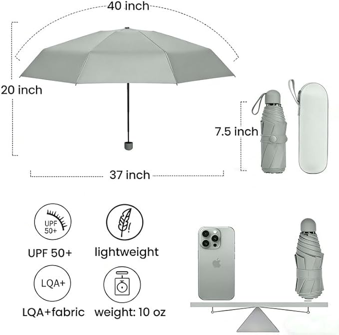 MRTLLOA Travel Essentials Mini Umbrella with Case for Purse - Small Compact & Lightweight, UV Sun Protection, Manual Open/Close for Pocket Umbrella(Women/Men/Kids)