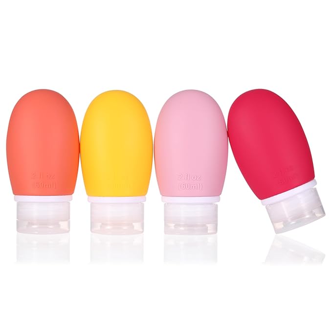 LIYUABU Leak Proof Silicone Travel Bottles,4 Pack 2oz Liquid Squeezable Refillable Portable Accessories/Cosmetic Containers,BPA Free,Travel Size Bottles for Toiletries Shampoo Conditioner Lotion