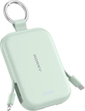 RORRY Portable Charger, 5000mAh Portable Charger Power Bank with Built-in Cables, Travel Keychain Charger Battery Pack for iPhone 17/16/15/14/13/12, for AirPods 2/3/4/Pro, Green