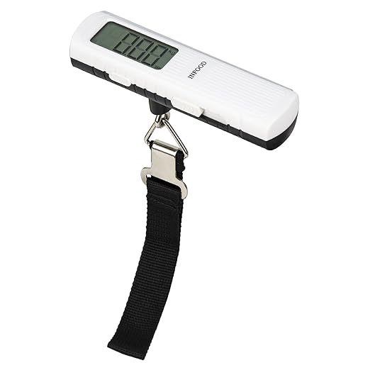 INFOOD Battery-Free Digital Luggage Scale, Suitcase Scale for Travel, Portable Luggage Weight Scale with Hook & LCD Display for Luggages, Packages & Bags, 110lb/50kg Handheld Scale, White
