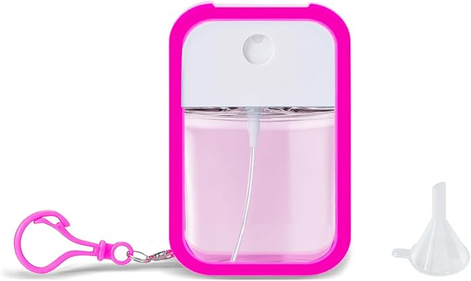 Refillable Hand Sanitizer Spray Bottle Keychain - 1oz / 30ml Leakproof Empty Spray Bottle with Silicone Case, Funnel & Clip,Portable Mini Travel Sanitizer Holder for Purse, Pocket, Gym Bag