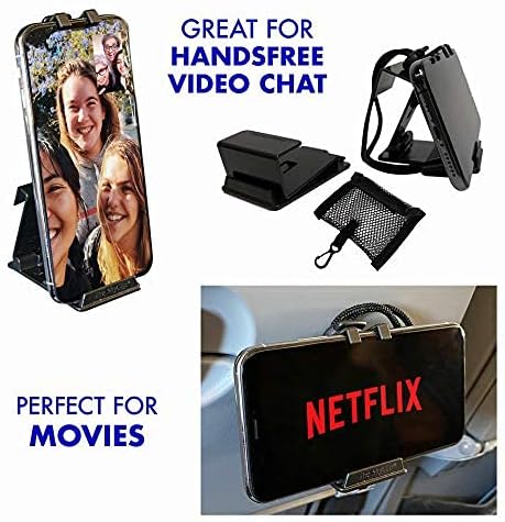 The SkyClip+ Phone & Tablet Holder for Air Travel, Home and Office Use - Inflight Phone Mount & Stand Compatible with iPhone, Android, Kindle and Tablets - Travel Accessory (Blue & Blue, 2 Pack)