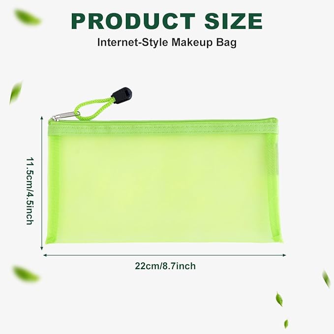 Happyupcity 2PCS Creen Mesh Nylon Storage Bag with Zipper Small Makeup Bag Toothbrush Toothpaste Cosmetic Tools Holder Portable Reusable Pocket for Travel Vacation Business Trip ColorRandom