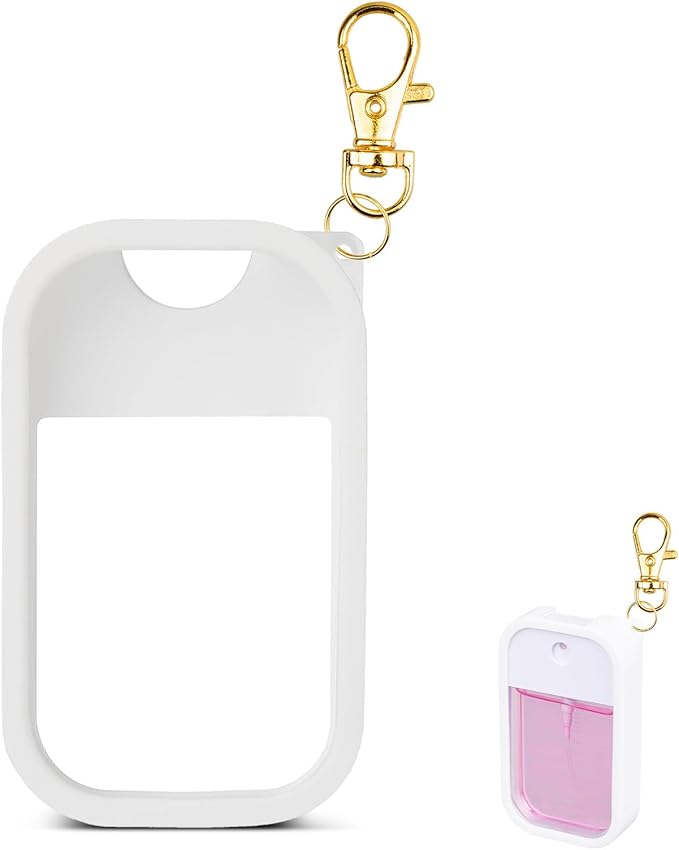 TERPINK Silicone Case Compatible with Touchland Hand Sanitizer Spray, Protective Case with Keychain for Power Mist and Glow Mist 1 fl oz, Hand Sanitizer Spray Accessory (White, 1 Pack)