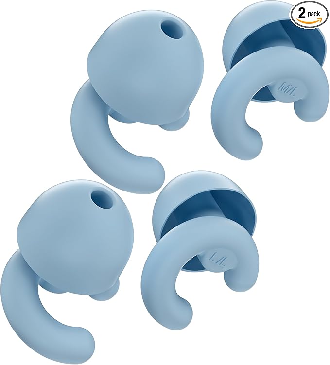 Noise Cancelling Ear Plugs for Sleep, Small Ear Fit - No-Pain for Side Sleepers, 33dB NRR Reusable Silicone One-Piece Design, 2 Sizes for Adults & Kids, Portable Case (Blue, 2 Pair)