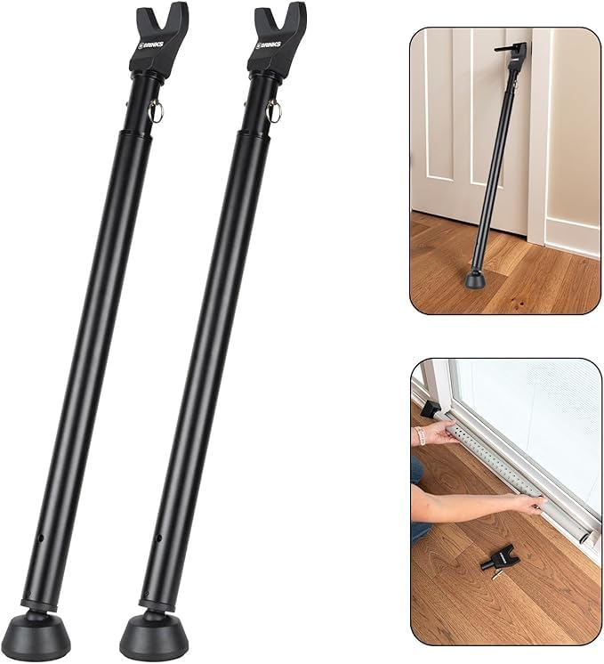 BRINKS Door Security Bar - Adjustable Brinks Door Security Bar for Travel, School, Dorm and Home - Door Jammer for Hinged Doors and Sliding Door Security – Black - 2 Pack