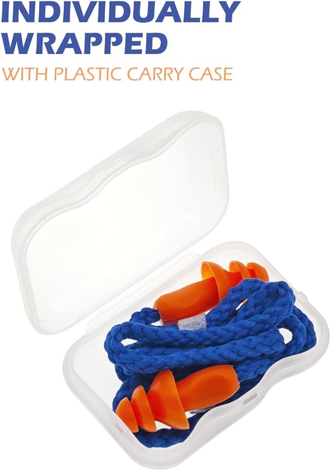 10 Pairs Corded Silicone Ear Plugs - with Plastic Carry Cases - Reusable Noise Cancelling Earplugs for Hearing Protection - Shooting Range Noise Reduction, Construction Work, Hunting Ear Protection