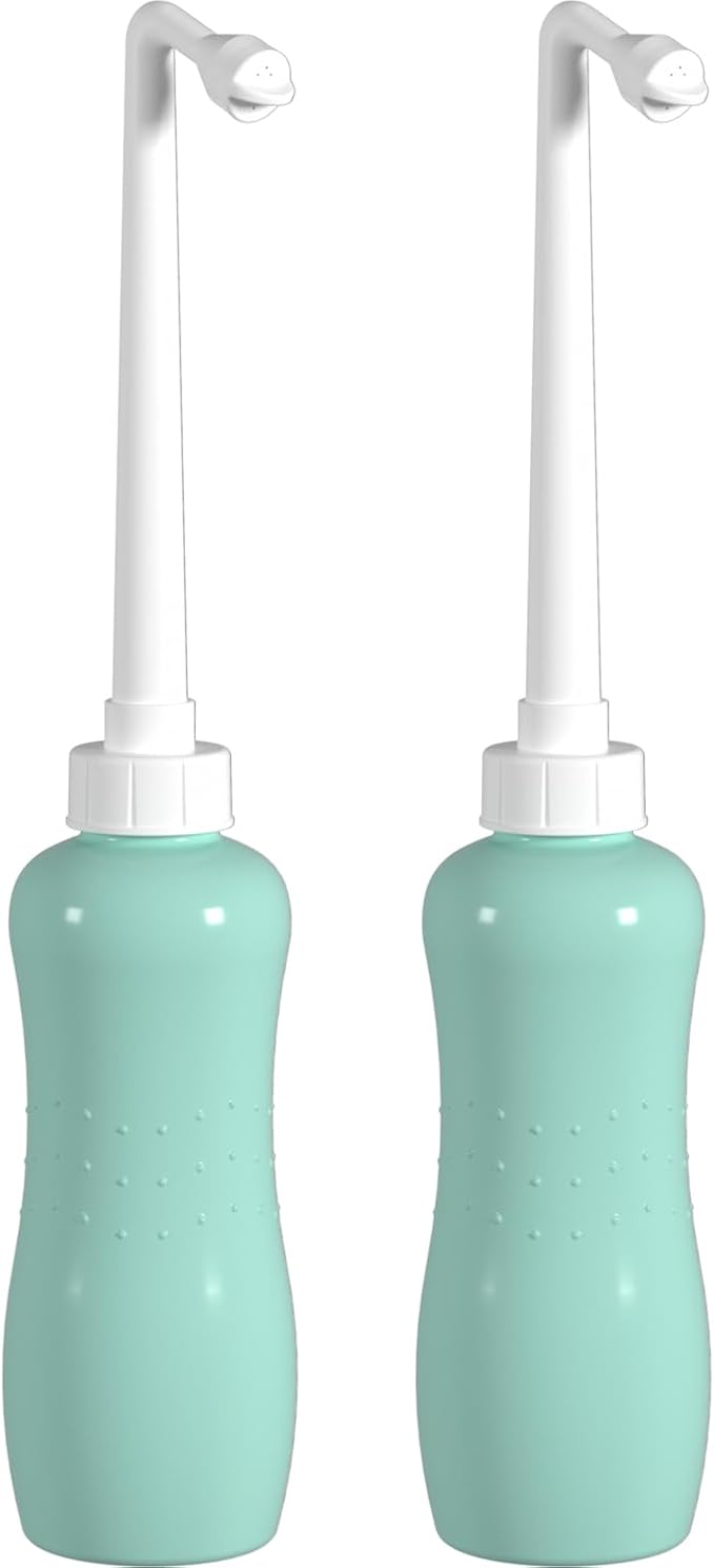 Hibbent 2 Pack 500ml Portable Bidet Sprayer for Women or Men, Handheld Travel Bidet for Personal Hygiene, Jet Spray Bottle for Toilet & Bathroom, Peri Bottle for Postpartum Care, Travel Bag, Green