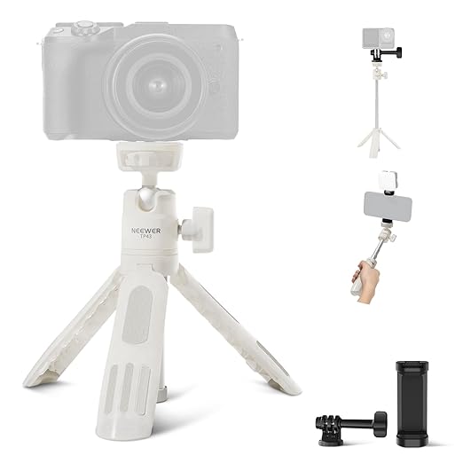 NEEWER Basics Mini Desk Selfie Stick Tripod Compatible with iPhone GoPro Insta360 DJI, Portable Small Camera Webcam Android Cell Phone Holder Ball Head Elevated Axis Video Recording Stand, TP43 White