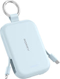 RORRY Portable Charger, 5000mAh Portable Charger Power Bank with Built-in Cables, Travel Keychain Charger Battery Pack for iPhone 17/16/15/14/13/12, for AirPods 2/3/4/Pro, Blue