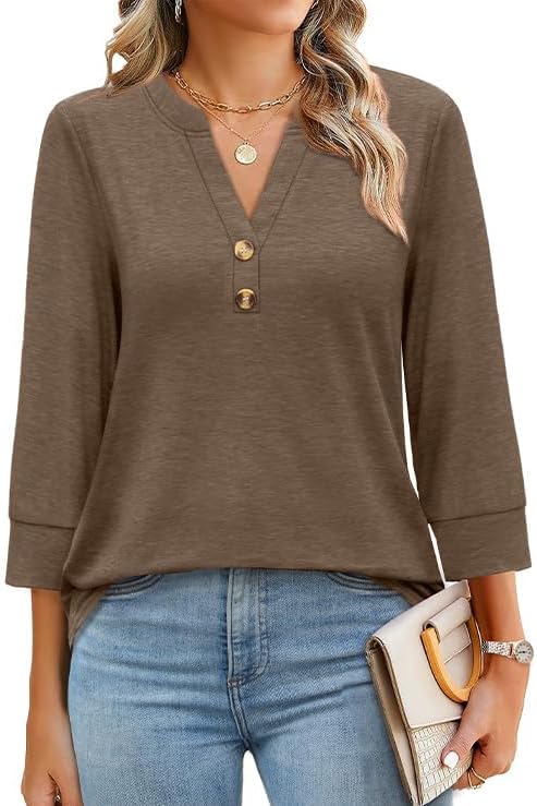 OFEEFAN Womens Tops 3/4 Sleeve Henley Shirts for Women Summer Outfits Fashion Clothing