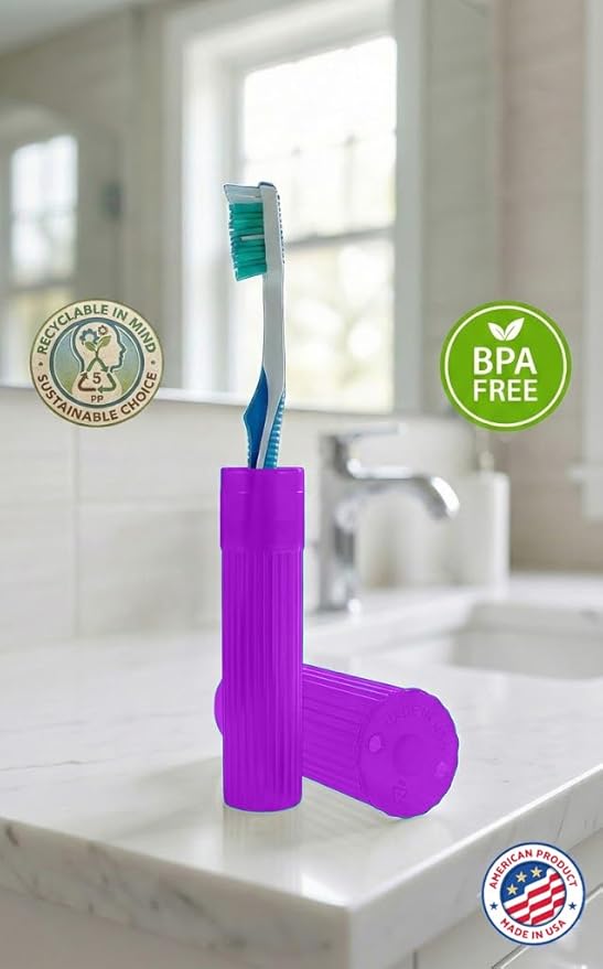 American Comb Toothbrush Holder (Blue,Pink,White,Purple) Made in USA, with Ventilation Holes, for Toothbrush Covers, Toothbrush Holder, Toothbrush Soft, Durable Design, Hygienic Bathroom Accessory