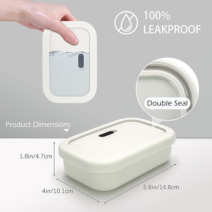 AIDIMMING Enhanced Leak Proof Travel Soap Case,Shatterproof Silicone Soap Holder for Traveling, Shampoo and Conditioner Bars Dish with Slip Soap Saver Pad,Portable Soap Box (Offwhite&Offwhite)