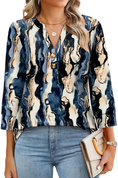 OFEEFAN Womens Tops 3/4 Sleeve Henley Shirts for Women Summer Outfits Fashion Clothing
