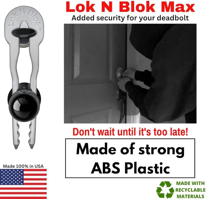Portable Deadbolt Door Lock Device Lok N Blok Max Requires No Tools to Install Protection from Key Bumping Proof Door Guard Defender Home Apartment Travel Safety Security Made of Sturdy ABS Plastic