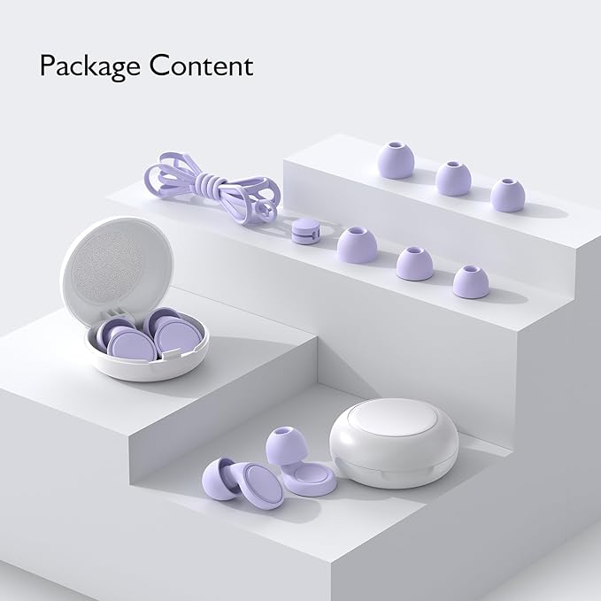Jayine 2 Pairs Ear Plugs for Sleeping, Soft Full Silicone Ear Plugs for Noise Reduction 25dB, Reusable Hearing Protection Earplugs for Concert, Focus, Noise Sensitivity, 8 Ear Tips in S/M/L - Purple