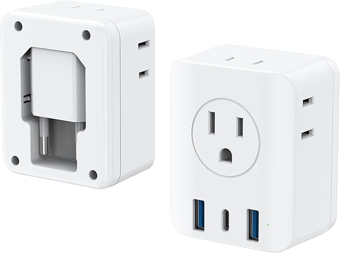 2 Pack European Travel Plug Adapter, Olcorife Foldable International Power Adapter with 4 Outlets 3 USB Ports, Type C Plug Adapter for US to Europe, Italy Spain Iceland France Germany