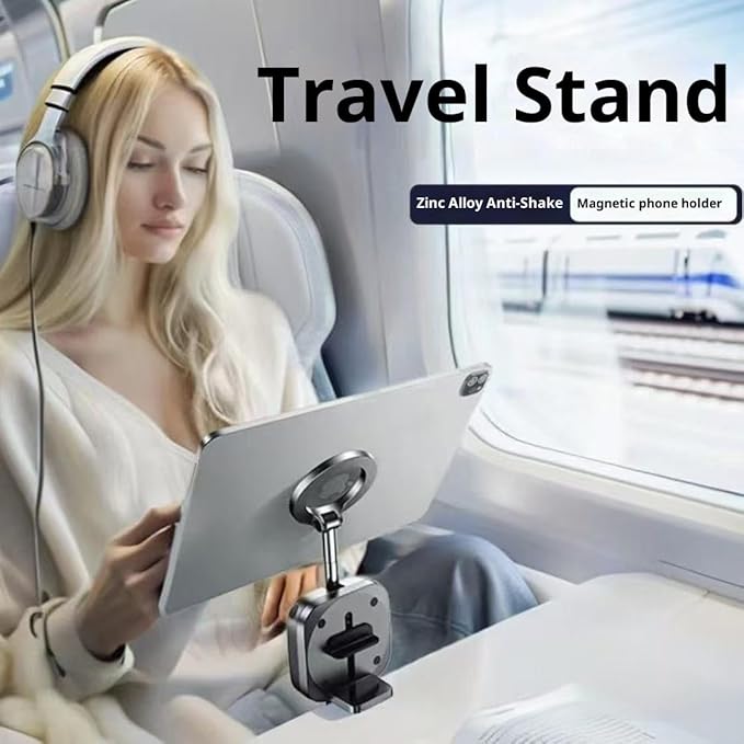 Premium Metal Magnetic Phone Holder - 360° Rotatable Foldable Travel Phone Stand for Airplane, Desk, Flight & Vacation Essentials