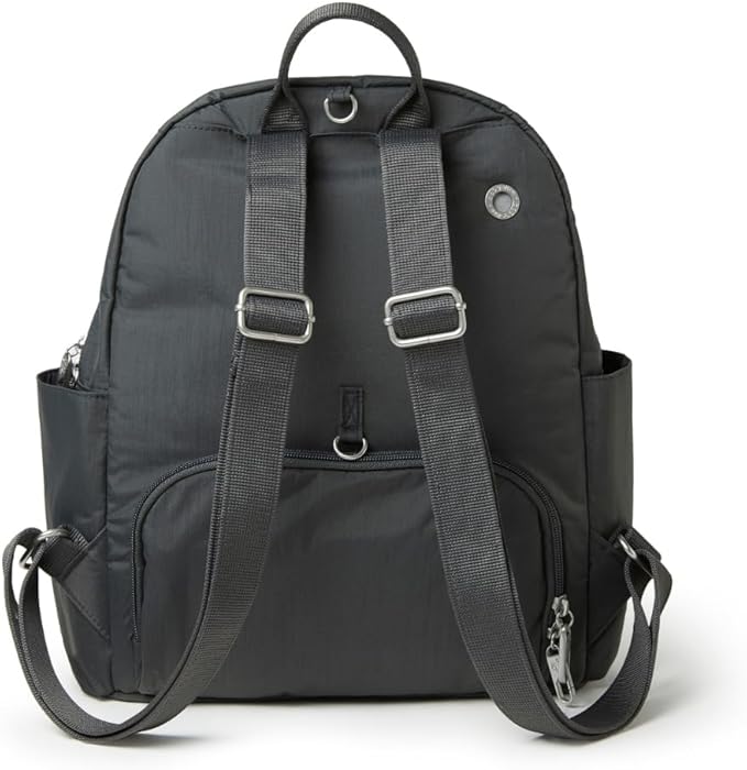 Baggallini Securtex® Anti-theft Vacation Travel Backpack 10x13 Slash-Resistant Nylon Daypack w/RFID, Charcoal