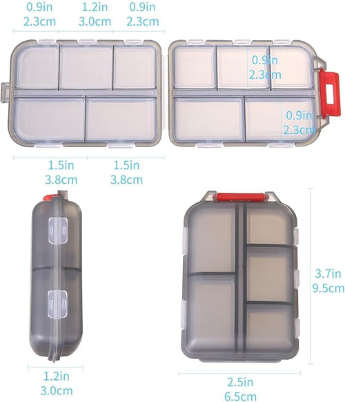 1Pack Travel Pill Organizer - 10 Compartments Pill Case, Compact and Portable Pill Box, Perfect for On-The-Go Storage, Pill Holder for Purse (Gray with 156 Stickers)