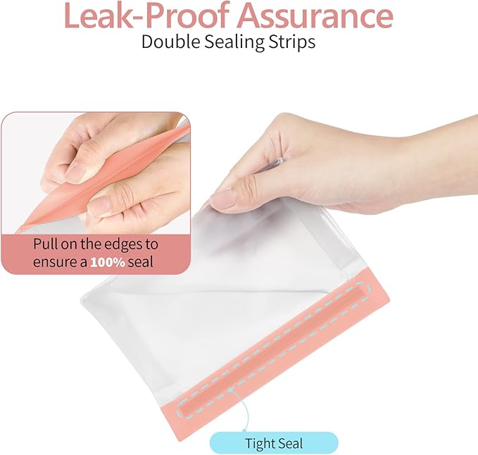 PACKISM Leakpoof Clear Cosmetic Bags - Sealed TSA Approved Toiletry Bags, Reusable and Easy to Clean, Semi-Transparent Clear Toiletry Bag, Carry on Airport Airline Compliant Bag, 1L+2M+1S, Pink