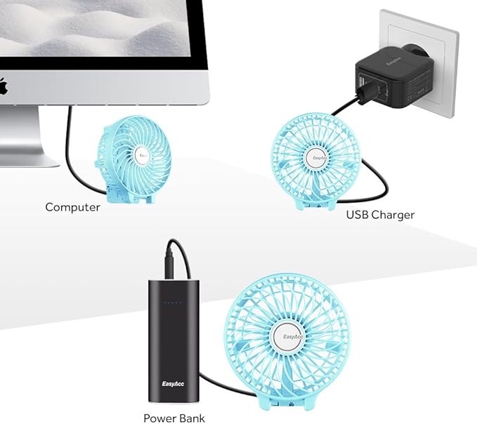 EasyAcc Mini Handheld Fan, USB Desk Fan Small Personal Portable Stroller Table Fan with Rechargeable Battery Operated Cooling Folding Electric Fan 3-10H Working Hours for Travel Office Outdoor