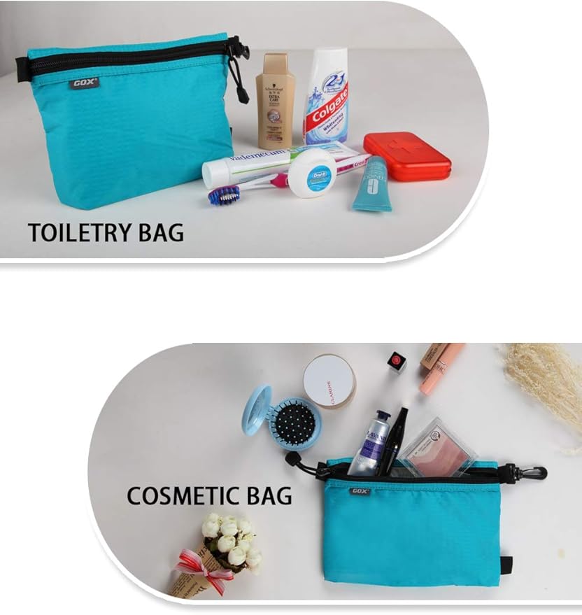 GOX Travel Toiletry Bag, Carry On Small Zipper Pouch, Cosmetic Kit Makeup, Digital Bag, Water Repellent Nylon (Turquoise)