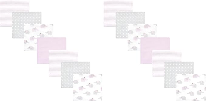 Hudson Baby Unisex Baby Cotton Flannel Receiving Blankets Bundle, Lilac Elephants, One Size (Pack of 2)