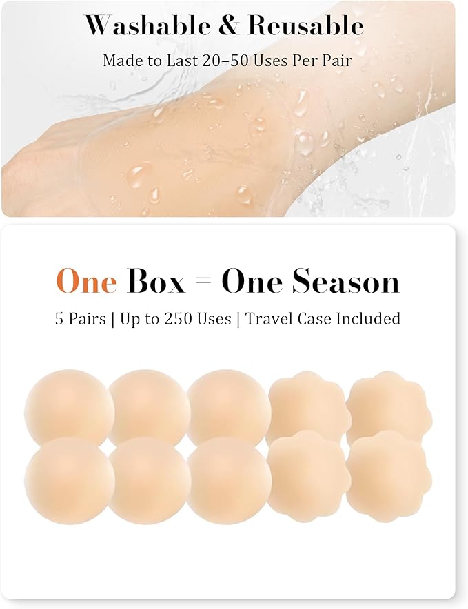 VOCH GALA 5 Pairs Nipple Cover for Women Reusable, Adhesive Silicone Nipple Pasties, Sticky Bra Pasties Petals