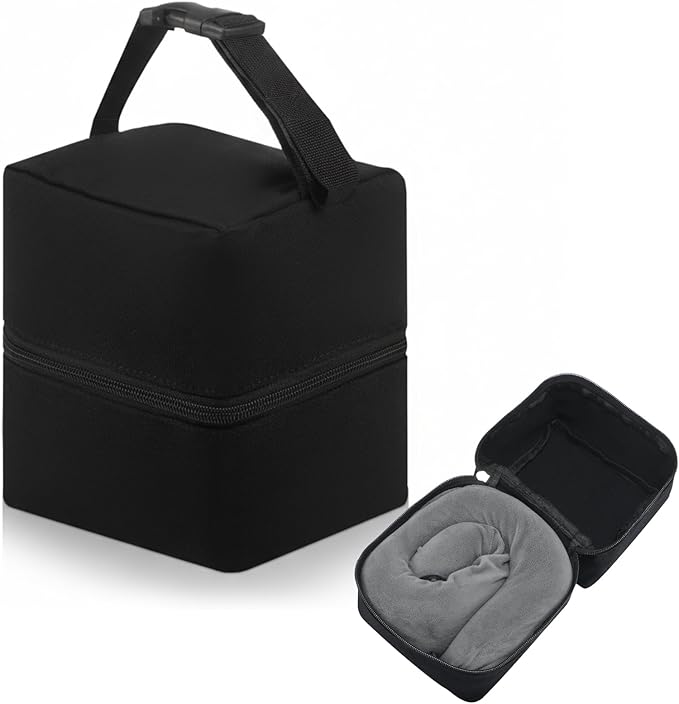 Shinylin 1 Pcs Travel Neck Pillow Bag 5.51 x 5.51 x 6.69 Inches Black Canvas Carrying Case with Handle & Quick Clasp Attaches to Luggage Backpacks for Airplane Train Journey