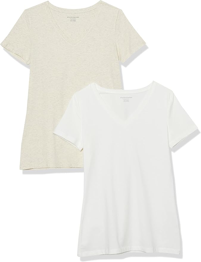 Amazon Essentials Women's Regular-Fit Short-Sleeve T-Shirt (Crewneck and V-Neck Options), Multipacks