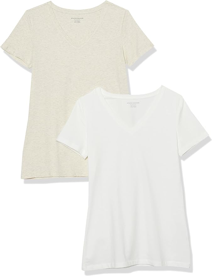 Amazon Essentials Women's Regular-Fit Short-Sleeve T-Shirt (Crewneck and V-Neck Options), Multipacks