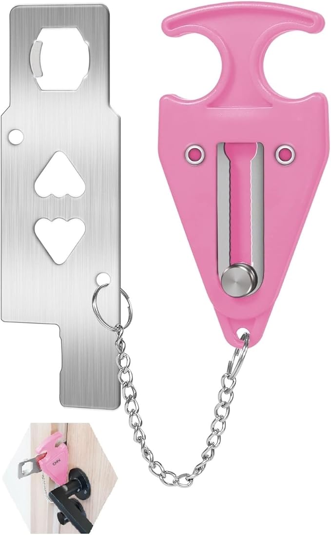 Portable Door Lock for Travel Door Lock Hotel Room Security Devices Apartment Jammer Additional Safety for Traveling Home College Upgrade (Pink Combination)