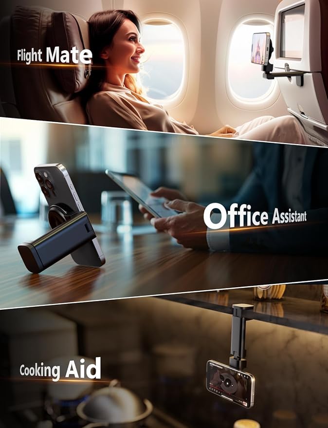 Klearlook for Magsafe Airplane Phone Holder for Flying, Hands-Free 360° Rotation for MagSafe Accessories, Magnetic Holder for iPhone 12-17, Travel Accessories Must Haves