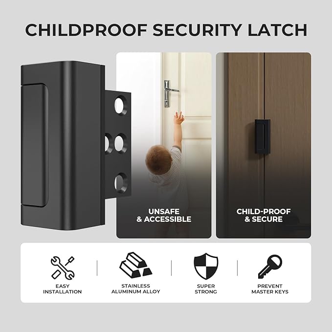 Greatalent 6Pack Home Security Door Reinforcement Lock Childproof, Door Locks for Kids Safety, Door Lock Latch Stopper for Front Door Inside Top of Door, Aluminum Construction Finish