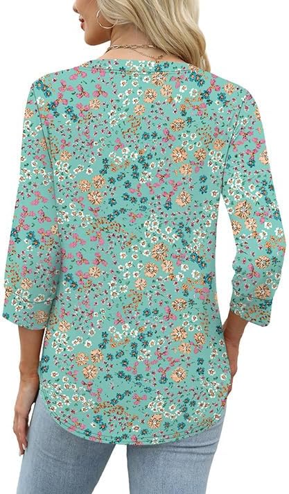 OFEEFAN Womens Tops 3/4 Sleeve Henley Shirts for Women Summer Outfits Fashion Clothing