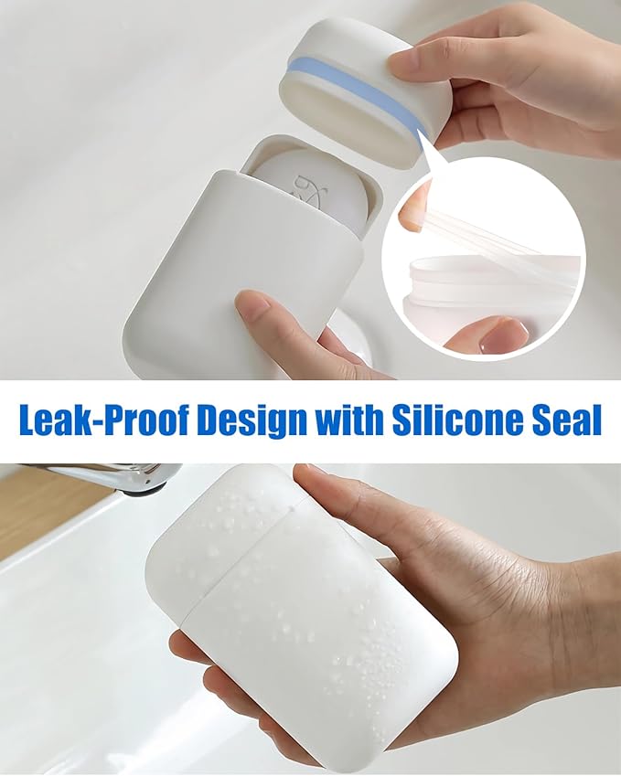 Minimalist Travel Soap Case with Removable Draining Tray, Compact Leak-Proof Travel Soap Container with Silicone Seal, White, 1 Pack