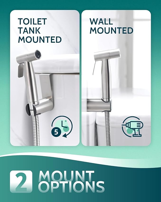 Handheld Toilet Bidet Sprayer for Toilet-Adjustable Water Pressure Control with Bidet Hose for Feminine Wash, Stainless Steel Brushed Nickel Cloth Diaper for Baby Wash (Stainless Steel, 3 Pack)
