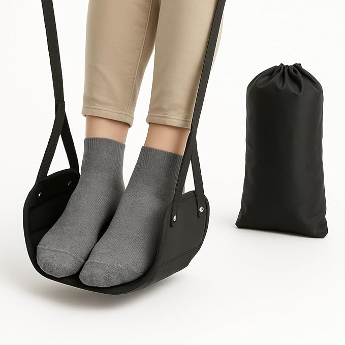 Premium Airplane Foot Hammock for Plane Travel - Ergonomic Foot Rest for Air Travel - Adjustable Leg Rest - Ideal for Long Flight - Comfortable Leg Hammock - Travel Essentials for Airplane Comfort