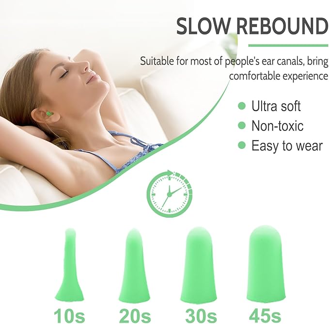 Lysian Earplugs Sleep Earplugs Noise Cancelling Ear Plug for Hearing Protection Snoring Sound Blocking 30dB Highest NRR 60 Pairs with 1 Pair Reusable Earplug, Green