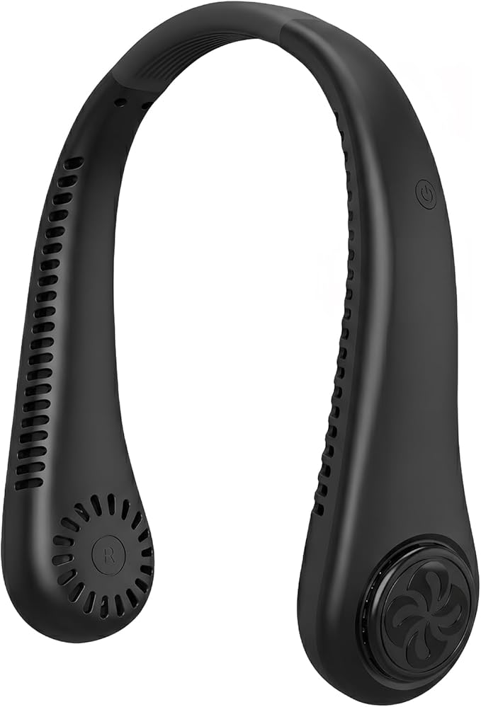 Hands-Free Neck Fan, Personal Portable Fan 3 Speeds, Bladeless Display, Stereo Airflow Personal Cooling Fan for Outdoor, Sports, Travel, Office, Makeup (Black)