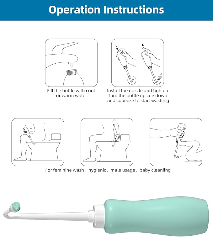 Hibbent 2 Pack 650ml Portable Bidet Sprayer for Women or Men, Handheld Travel Bidet for Personal Hygiene, Jet Spray Bottle for Toilet & Bathroom, Peri Bottle for Postpartum Care, Travel Bag, Green