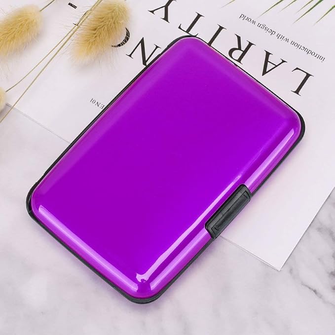 ELFISH RFID Blocking Credit Card Protector Aluminum ID Case Hard Shell Business Card Holders Metal Wallet for Men or Women (Aluminum, Purple)