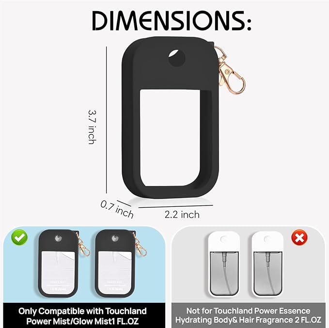 Silicone Case Compatible with Touchland Hand Sanitizer Spray, Protective Case for Spray 1FL. OZ (Black(1PCS))