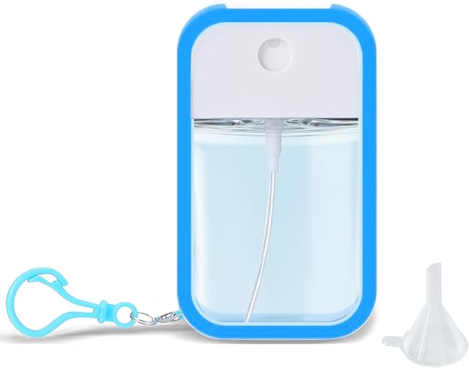 Refillable Hand Sanitizer Spray Bottle Keychain - 1oz / 50ml Leakproof Empty Spray Bottle with Silicone Case, Funnel & Clip,Portable Mini Travel Sanitizer Holder for Purse, Pocket, Gym Bag